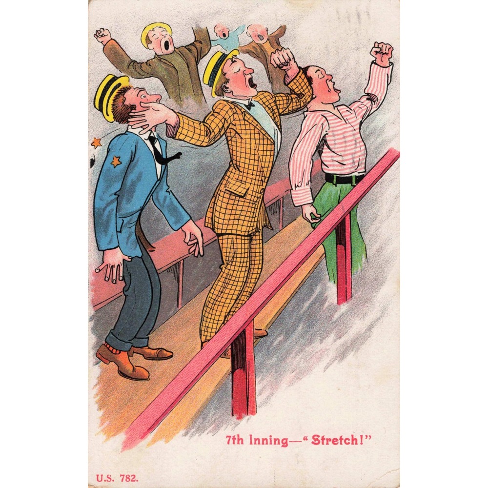 Comic Baseball Postcard 7th Inning Stretch U.S. 782 Fans Bleachers Antique c1910